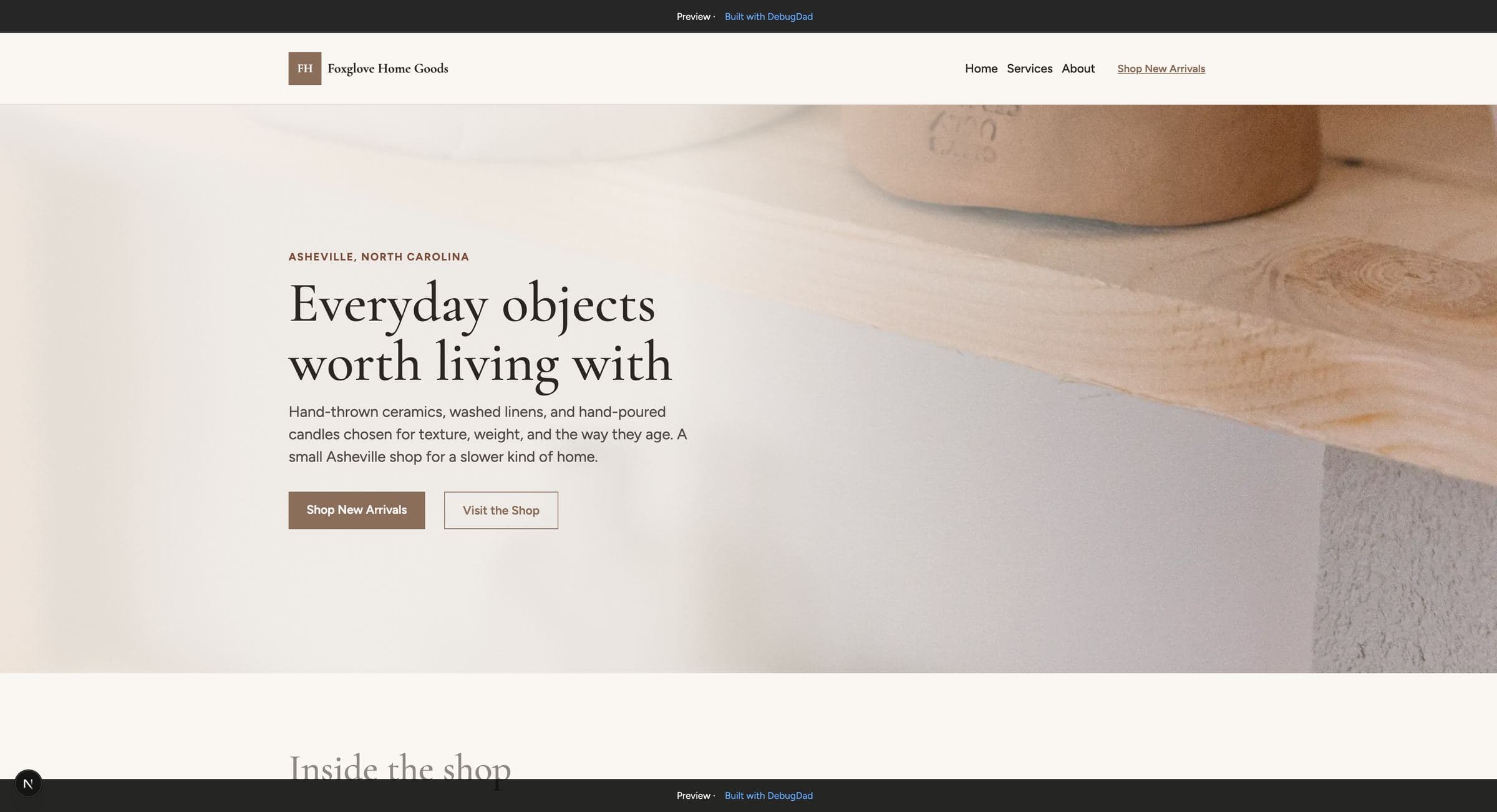 Foxglove Home Goods homepage