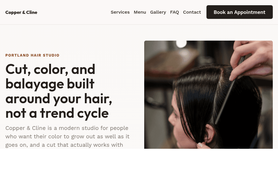 Copper & Cline, live site screenshot