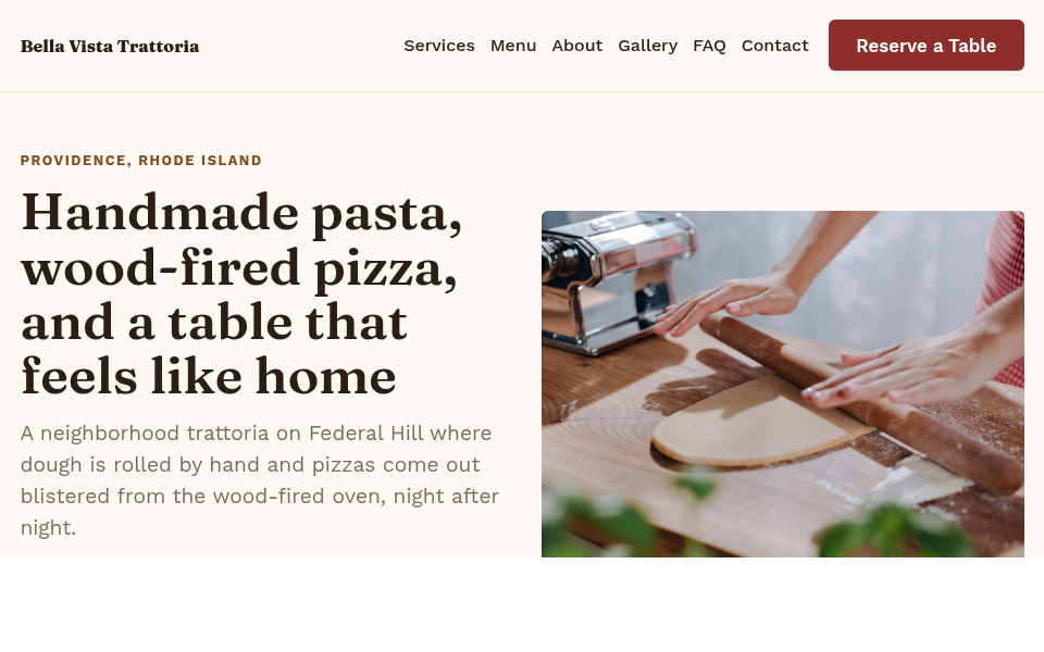 Bella Vista Trattoria's real preview site, built from a one-line brief