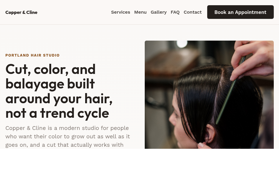 Copper & Cline's real preview site, built from a one-line brief
